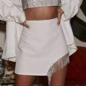 12th Tribe Madelyn White Crystal Mini Skirt